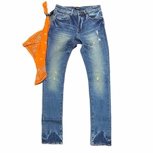 Men s mcqueen 5-Pocket schmale Passform jean in Öl gebürstet Indigo
