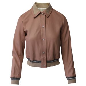 Sandro Paris Varsity Bomber Jacke aus hellrosa Leder