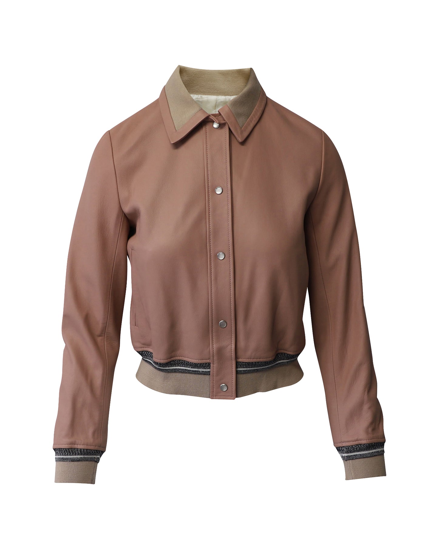 Sandro Paris Varsity Bomberjacke aus hellrosa Leder