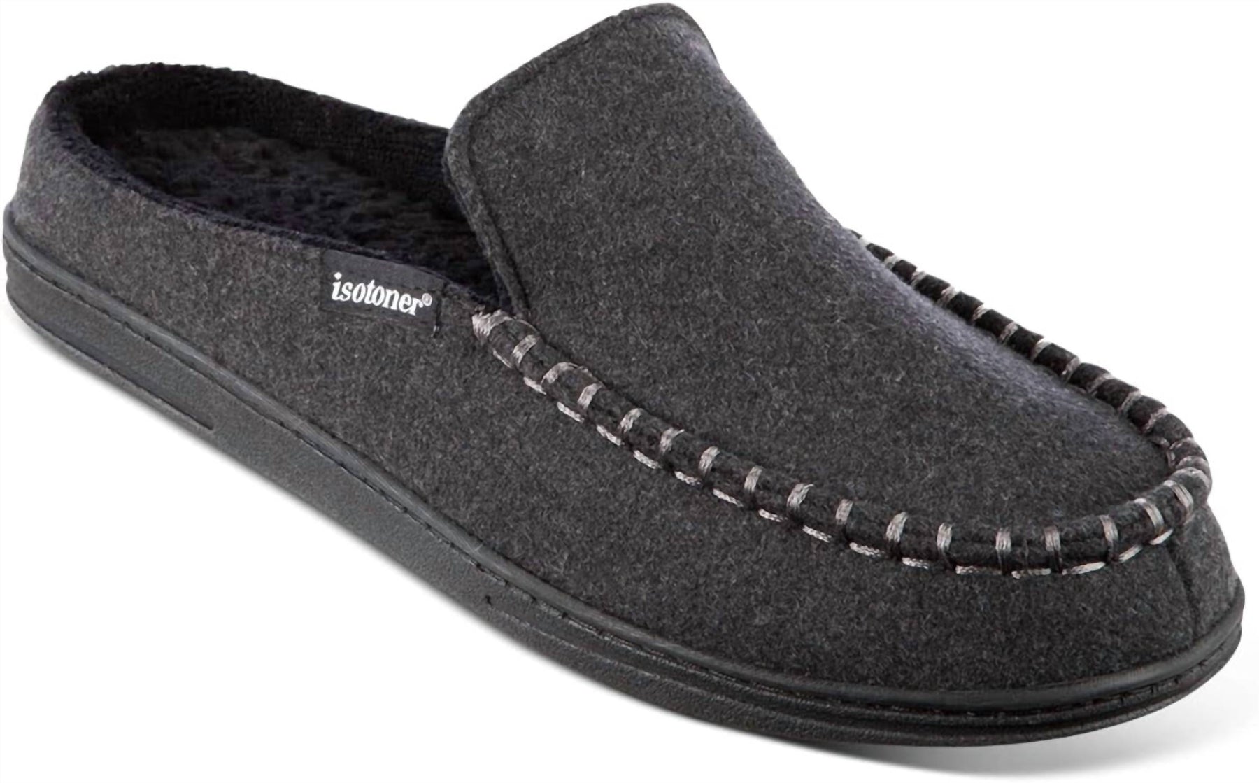 Herren Imitat Woolen Grady Mokassin Hoodback Hausschuhe in dunklen Anthrazit Heather