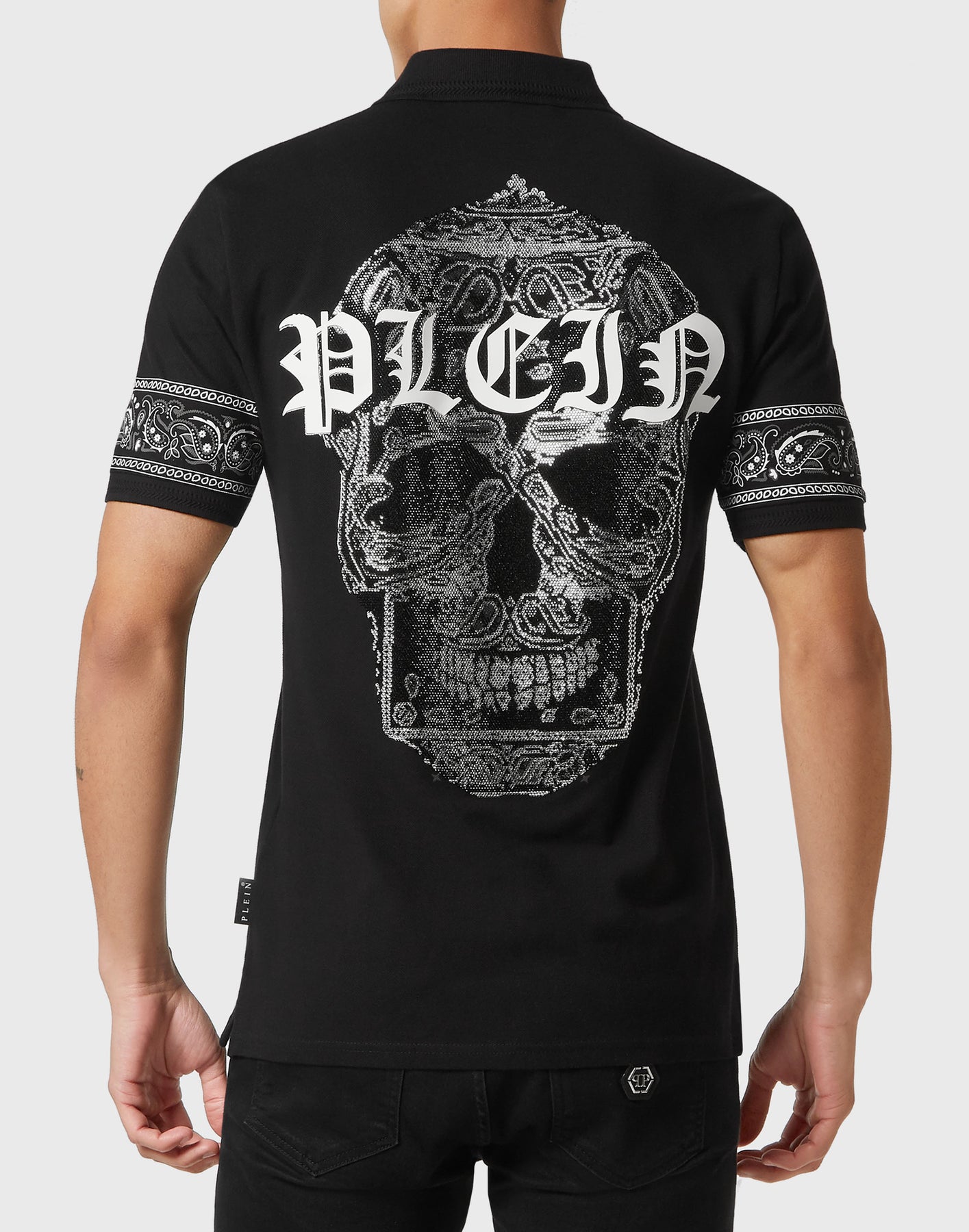 Schmale Passform Polohemd SS Paisley Strass
