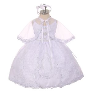 kleine Mädchen weißer Strass Jungfrau Mary Stickerei Taufe Kleid 2-6