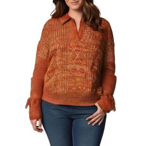 Plus Fringe Strickpullover mit V-Ausschnitt