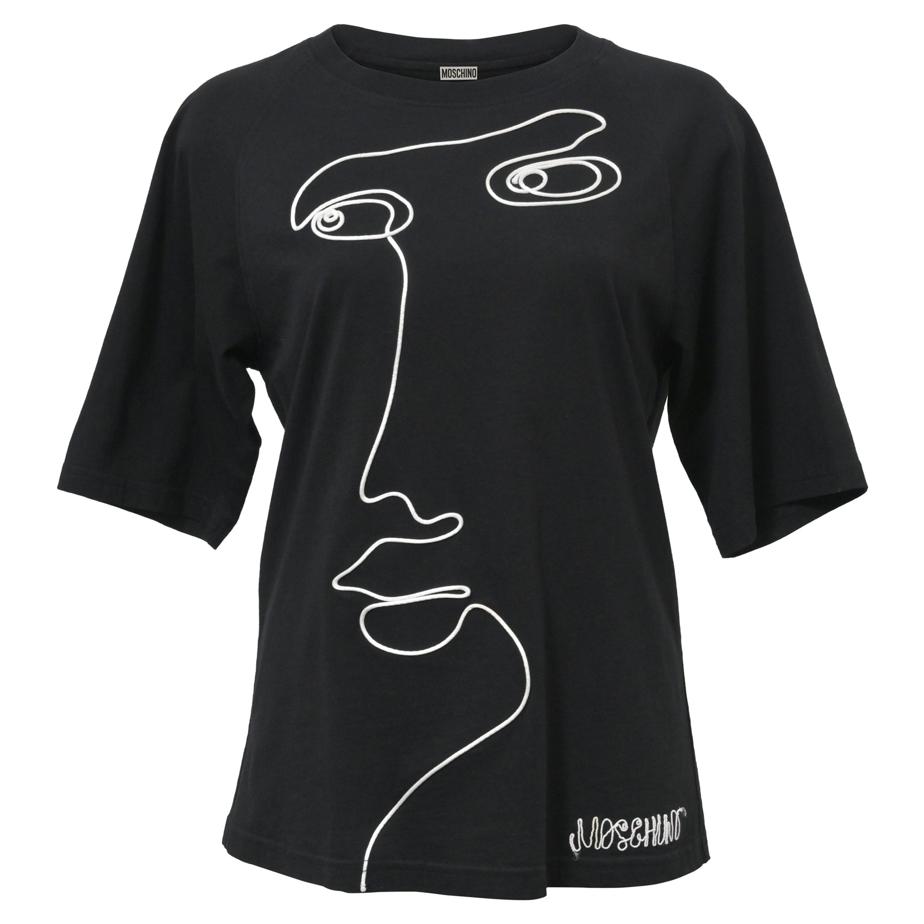 Moschino Gesticktes T-Shirt aus schwarzer Baumwolle