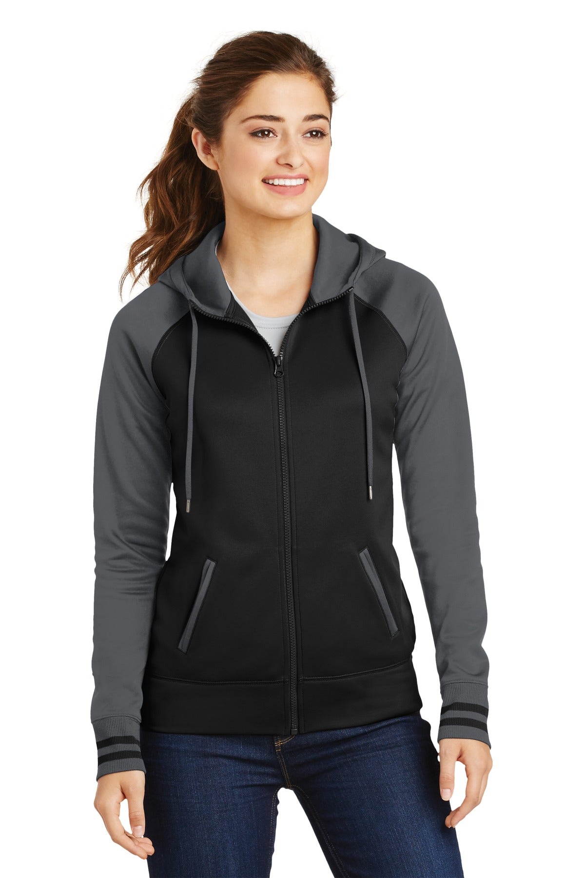 Sport-Tek Sport-Wick Varsity Fleece-Kapuzenjacke mit durchgehendem Reißverschluss für Damen. LST236