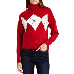 Argyle Rippstrickpullover mit Rollkragen