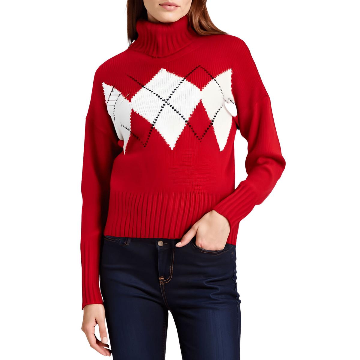 Argyle Rippstrickpullover mit Rollkragen