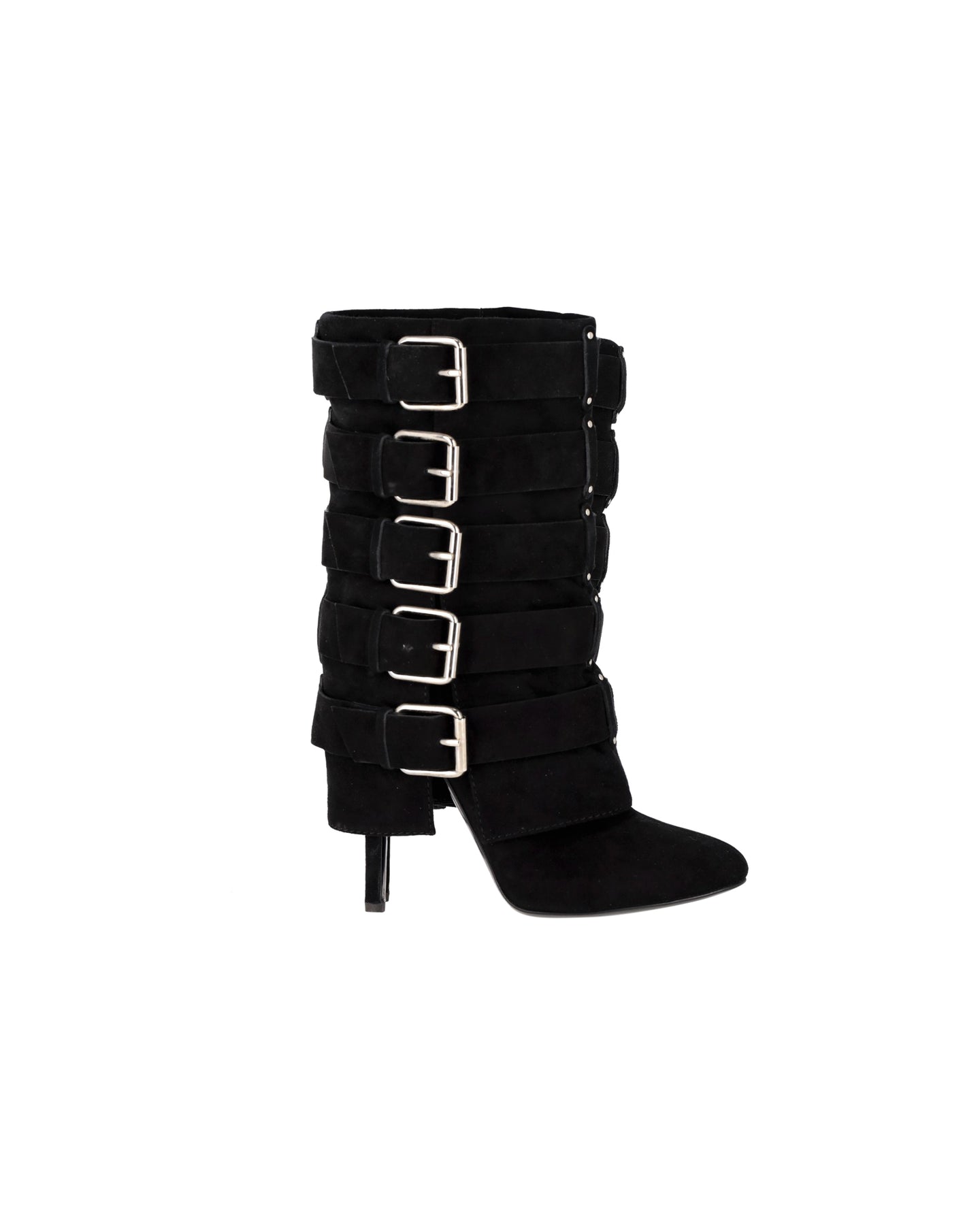 Balmain High-Heel-Stiefel mit Schnalle aus schwarzem Wildleder