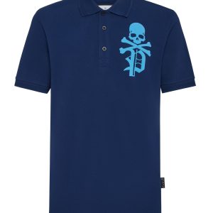 schmale Passform Poloshirt Totenkopf & Knochen