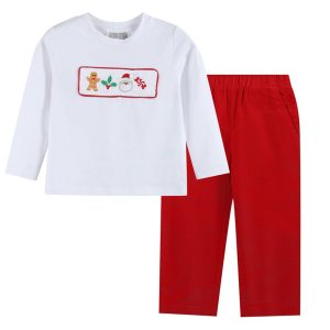 Lil Cactus Christmas Smocked Hemd & Cordhose Set