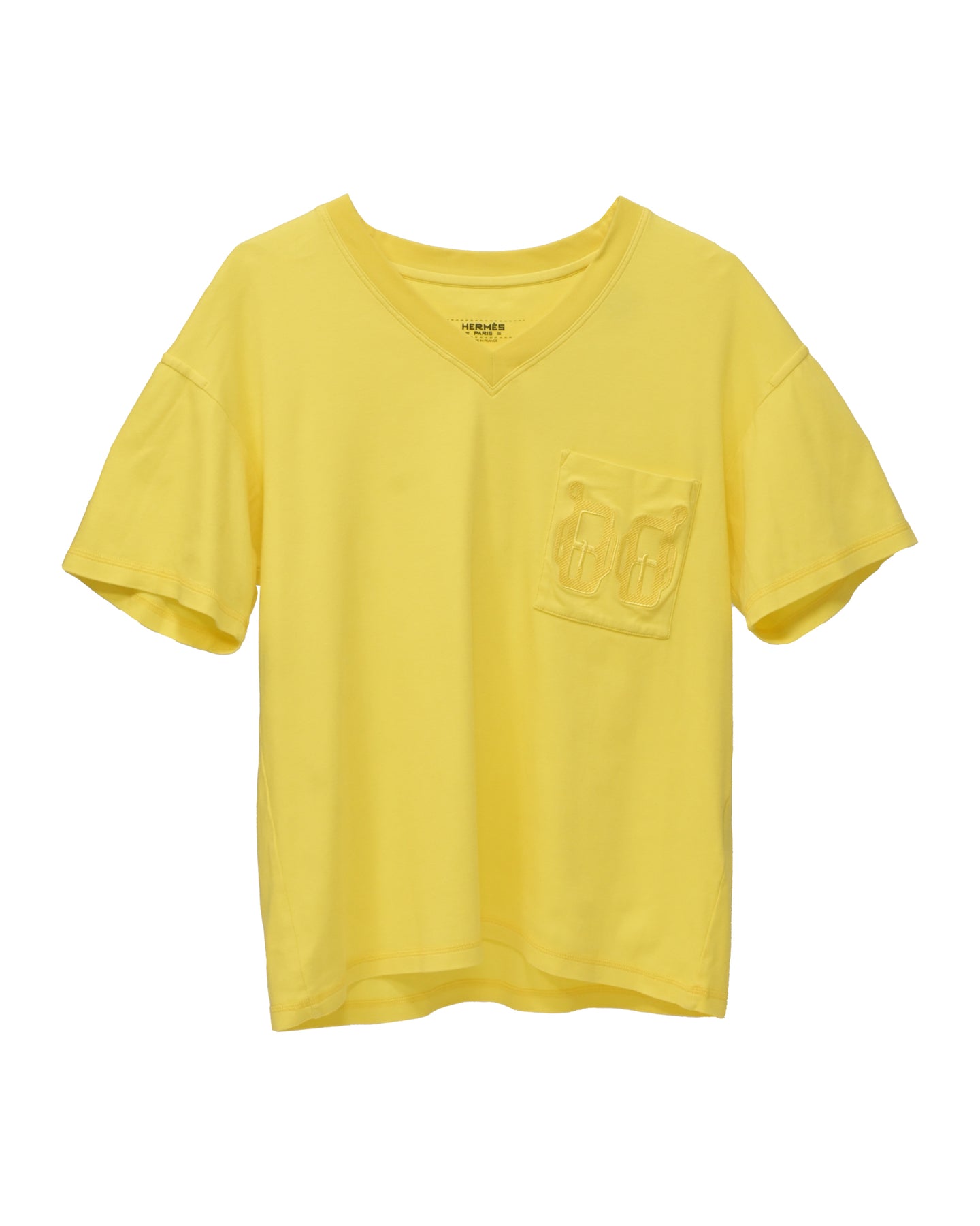 Hermes V-Ausschnitt Tasche T-Shirt aus gelber Baumwolle