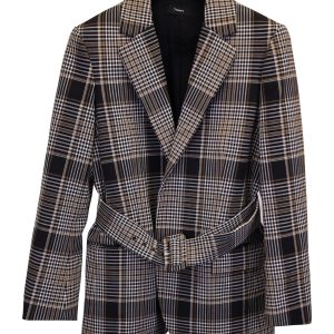 Theory Becket Belted Blazer mit Karomuster aus braunem Polyester und Wolle