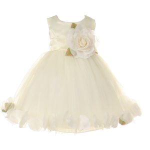 Baby Mädchen Elfenbein Blütenblatt verziert Satin Tüll Blumenmädchen Kleid 6-24M