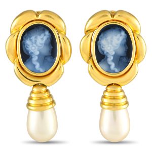 LB Exclusive 18K Gelbgold Cameo und Perlen Ohrringe MF16-091224
