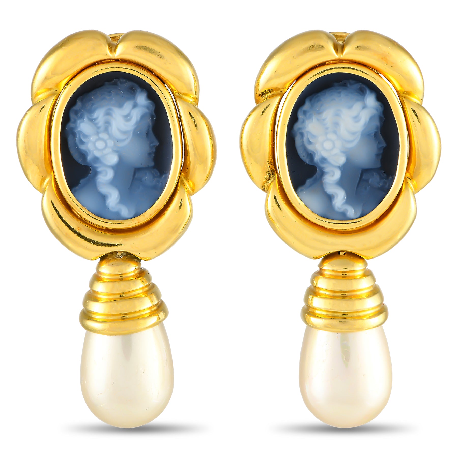 LB Exclusive 18K Gelbgold Cameo und Perlen Ohrringe MF16 -091224