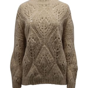 Brunello Cucinelli Strickpullover mit offener Webung aus beiger Alpakawolle