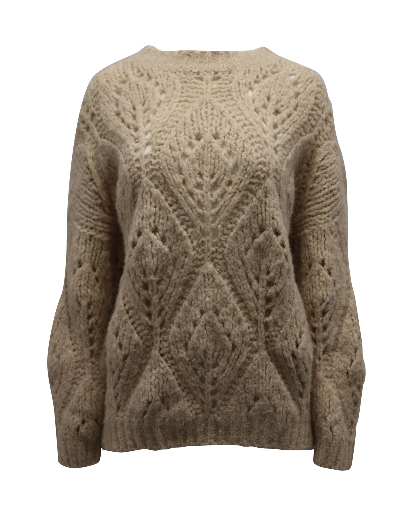 Brunello Cucinelli Strickpullover mit offener Webung aus beiger Alpakawolle