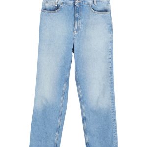 Sandro Logo gestickte Straight-Leg Jeans in hellblauer Baumwolle