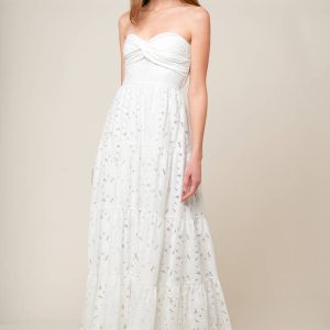 WÜNSCHEND Weiß gewebt Spitze MAXI Kleid