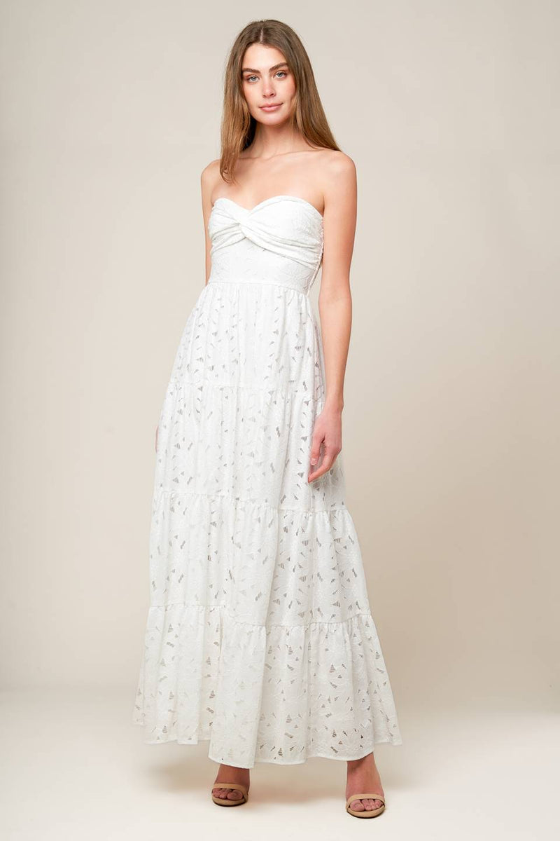 WÜNSCHEND Weiß gewebt Spitze MAXI Kleid