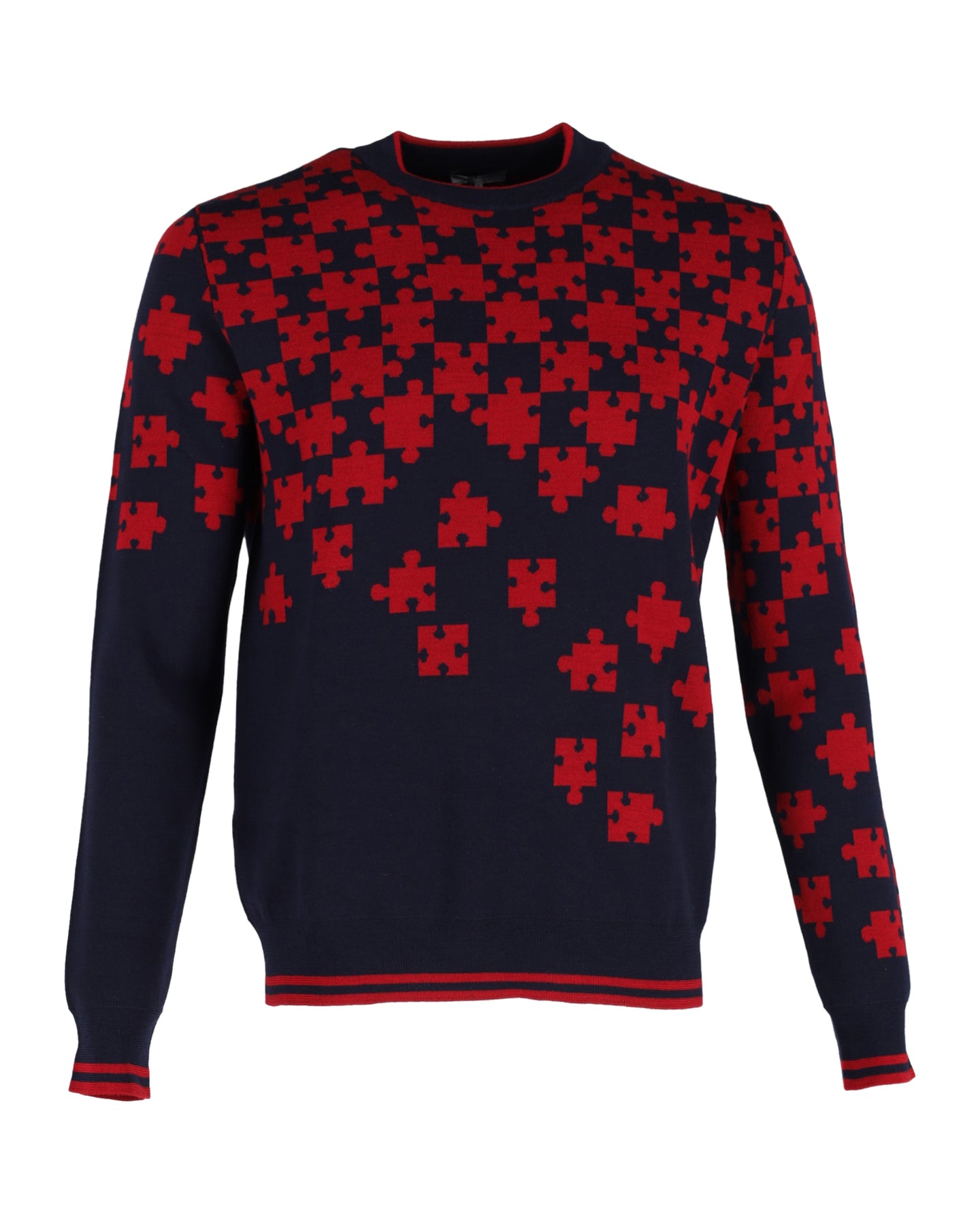 Lanvin Puzzle Pullover aus roter und dunkelblauer Wolle