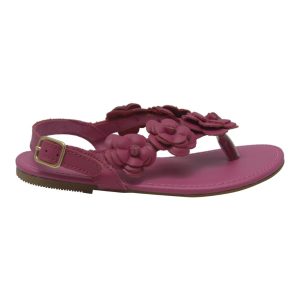 Fuchsiafarbene Zehensandalen mit Blütenakzent und Schnalle für Mädchen, 11–4 Kinder