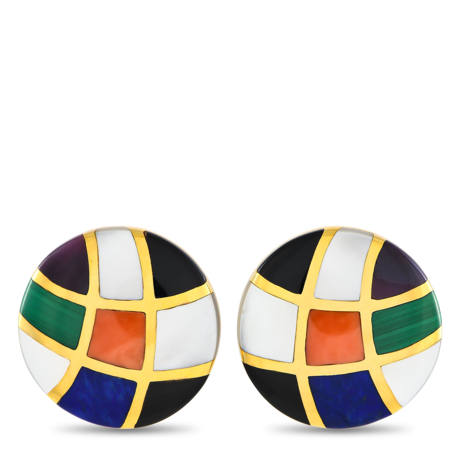 Asch Grossbardt 14K Gelbgold Koralle, Lapis, Mother Von Perle, Onyx Clip-On Ohrringe AG15 -091124