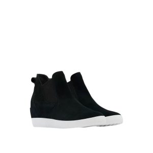 Damen aus n über zum Hineinschlüpfen Keil Mode Stiefel in schwarz / weiß