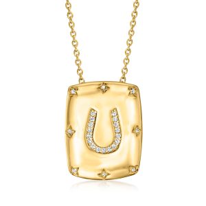 Ross-Simons Diamant Hufeisen Anhänger Halskette in 18kt Gold über Sterling. 18 Zoll