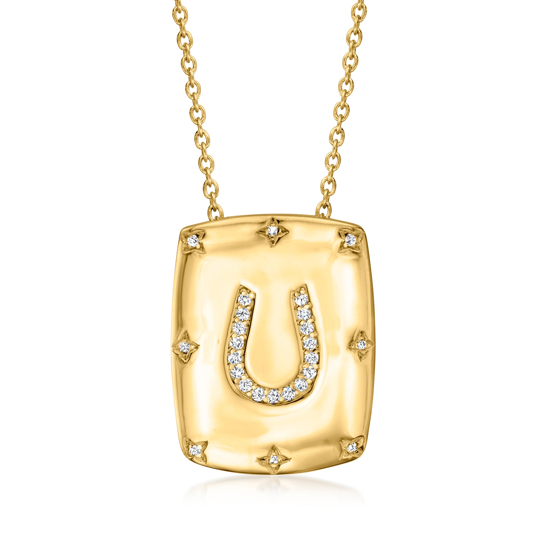 Ross-Simons Diamant Hufeisen Anhänger Halskette in 18kt Gold über Sterling. 18 Zoll
