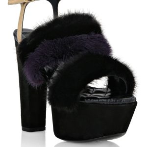 Platform Sandalen High Heels mit echtem Fell