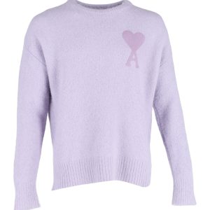 Ami Paris Logo Pullover aus violetter Wolle