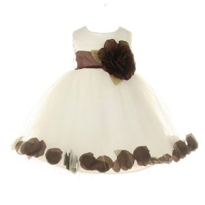 Baby Mädchen Elfenbein braun Blütenblatt verziert Satin Tüll Blumenmädchen Kleid 6-24M