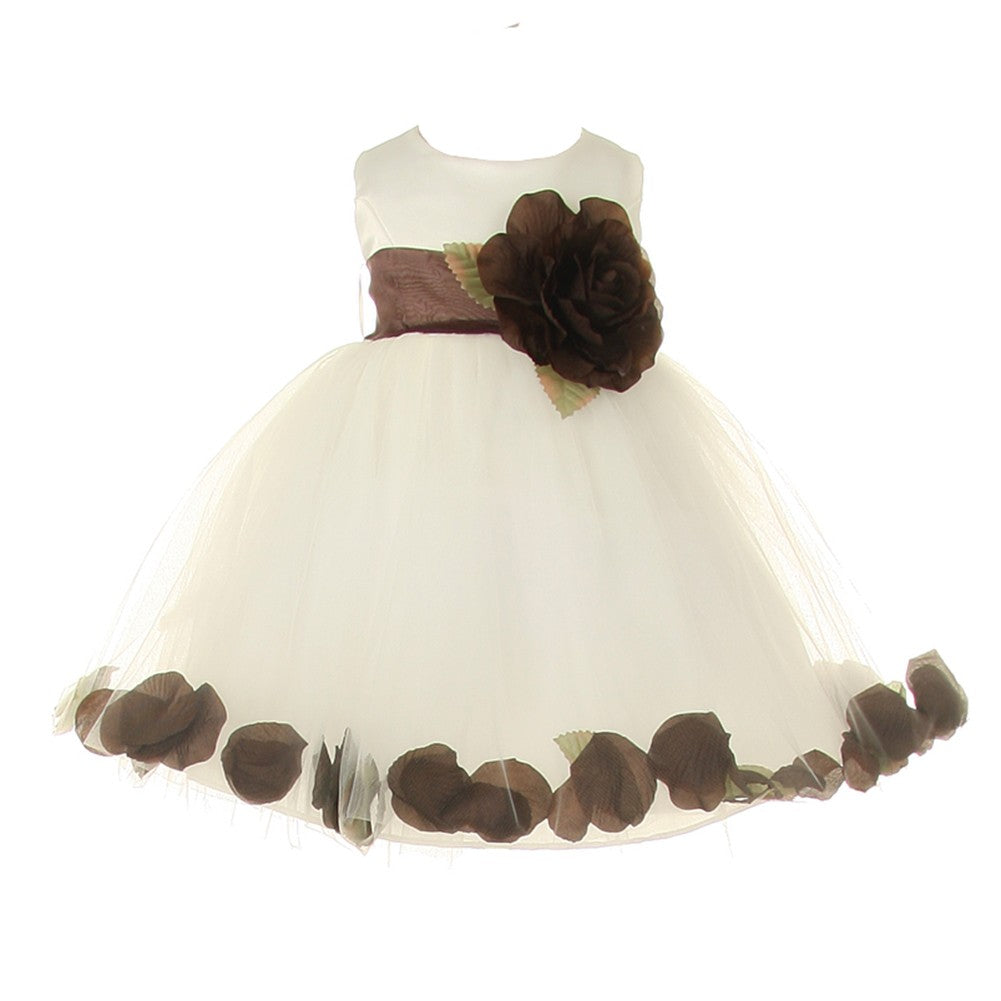 Baby Mädchen Elfenbein braun Blütenblatt verziert Satin Tüll Blumenmädchen Kleid 6-24M