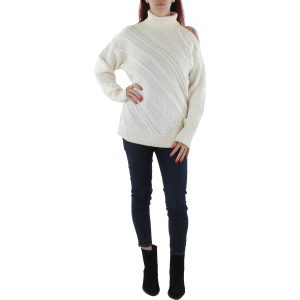 Rollkragenpullover aus Wollmischung mit Zopfmuster und kalter Schulterpartie