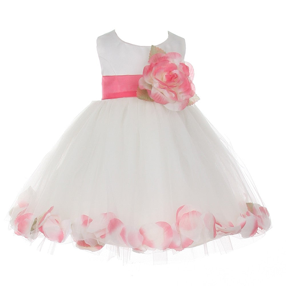 Baby Mädchen Elfenbein Koralle Blütenblatt verziert Satin Tüll Blumenmädchen Kleid 6-24M