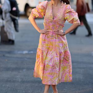 Astrid Marble Smocked Midikleid