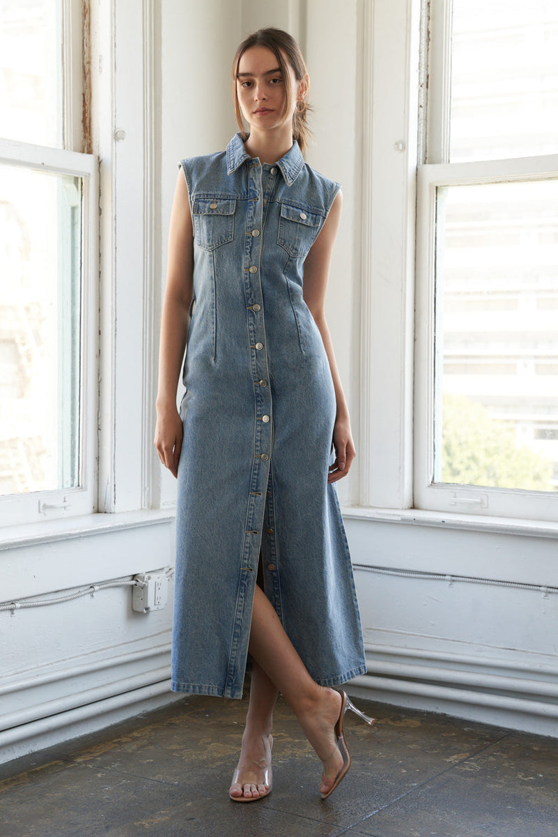FOLGEN SIE ME Denim MIDI Kleid