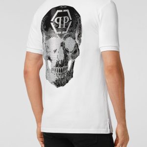 schmale Passform Poloshirt ss Totenkopf mit Kristallen