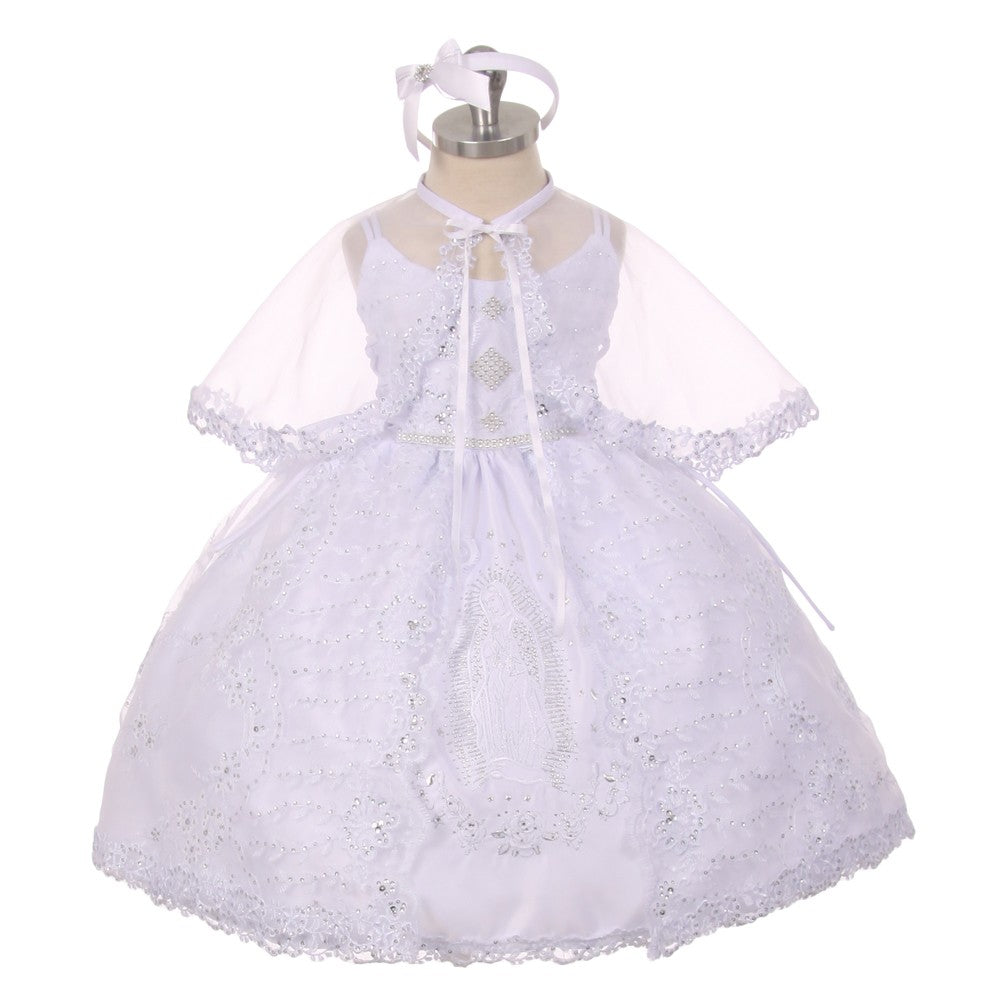 Baby Mädchen weiß Strass Jungfrau Maria Stickerei Taufe Kleid 6-12M
