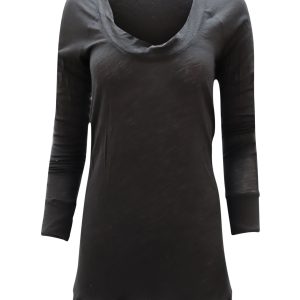 Donna Karan Scoop Neck lange Ärmel aus dunkelgrauer Wolle 7748635263036