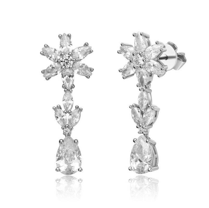 Sterling Silber mit klaren Zirkonia Cluster Schneeflocke formale baumeln Ohrringe