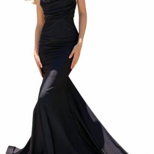 Cowl-Neck lange formale Kleid mit Zug in schwarz