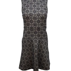 Tory Burch Geometric gesticktes ärmelloses Kleid in schwarz und weiß Baumwolle
