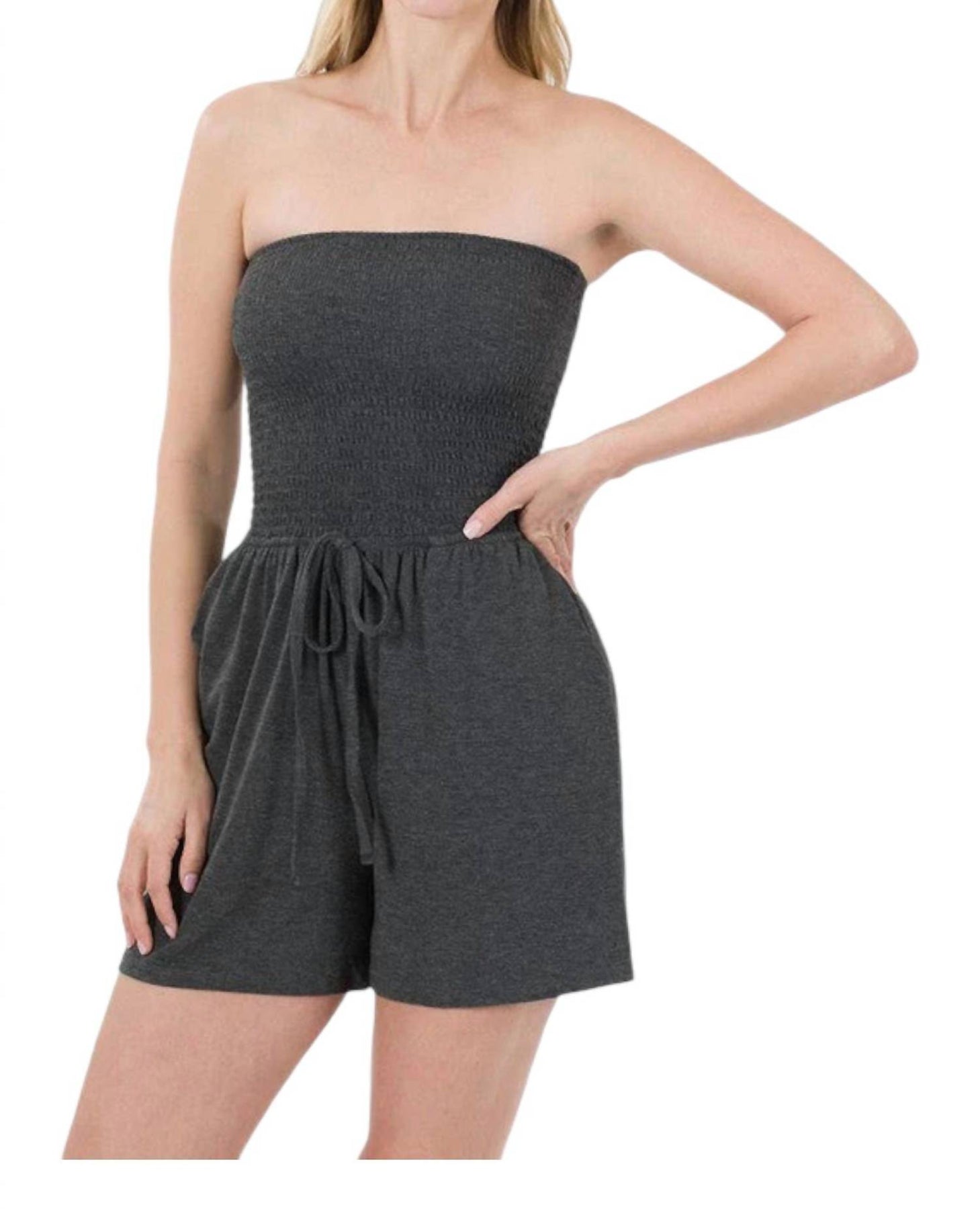 Smocked Shorts Strampler in Anthrazit