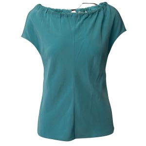 Diane Von Furstenberg Drawstring Neckline Blouse Top in Blaue Seide