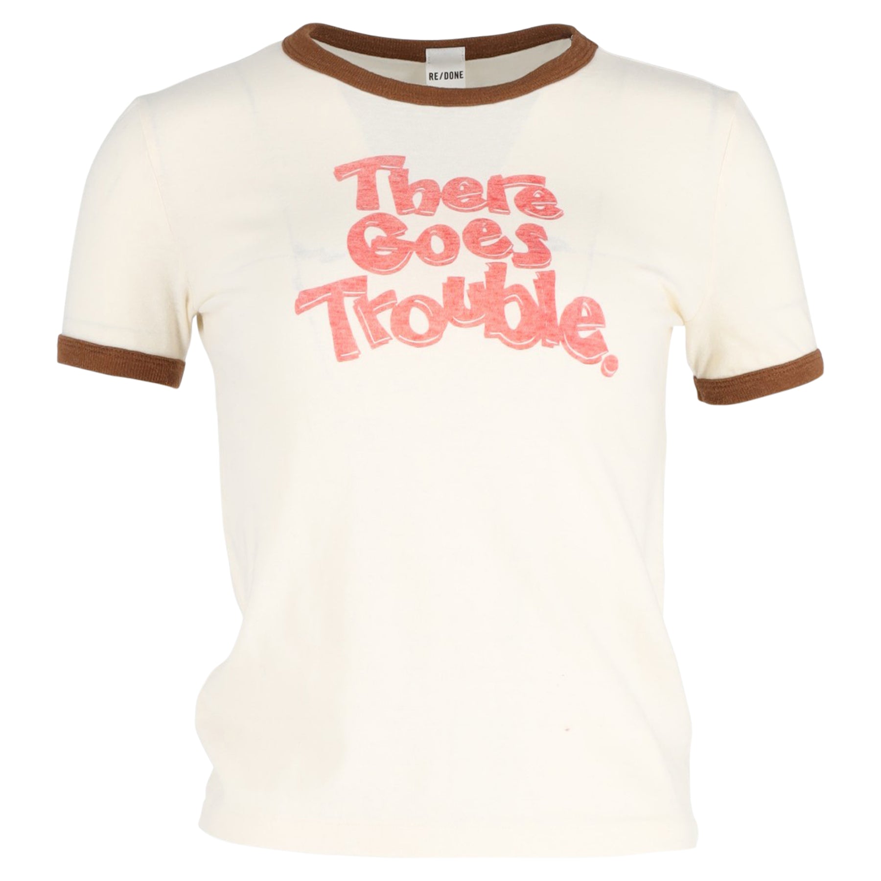 Re/Done 'There Goes Trouble' T-Shirt aus Baumwolle in Creme
