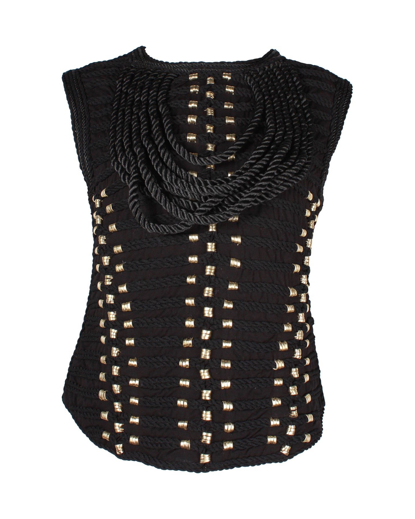 Balmain H&M Rope Trimmed Gold Ring Verzierte Bluse aus schwarzer Viskose