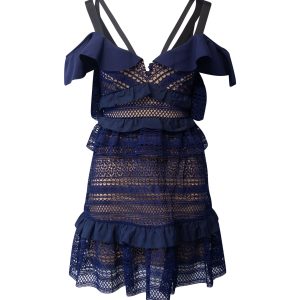 Self-Portrait Flounced Lace Mini-Kleid in Marineblau Polyester
