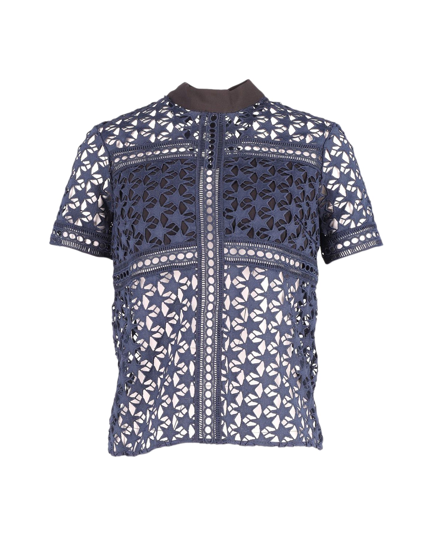 Self-Portrait Top mit Sternenmuster aus dunkelblauem Polyester